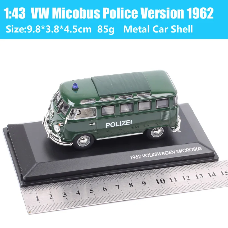 Yatming-coche de policía Microbus clásico para niños, Mini furgoneta, camión de bomberos, modelo fundido a presión, vehículos de juguete con caja acrílica, escala 1:43, 1962