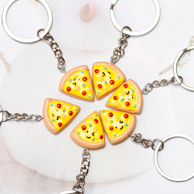 1/6Pcs Cute Pizza Keychain Fashion Men And Women Resin Pendant Backpack Car Keychain Student Jewelry Gift Direct Sales