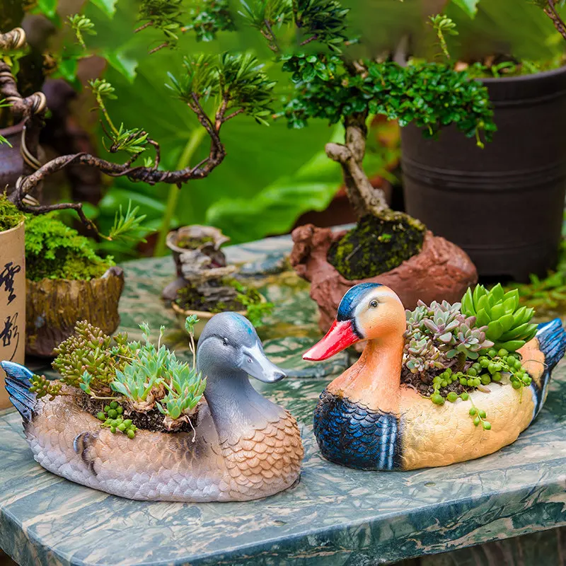 Outdoor Garden Simulation Animal Vase Ornaments Resin Duck Swan Flower Pot Decoration Villa Park Home Statue Figurines Crafts