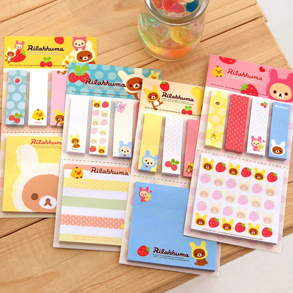 Kawaii Sticky Notes Rilakkuma Cute Cartoon Bear Memo Pads School Supplies Planner Stickers Paper Bookmarks Korea Stationery 1pcs