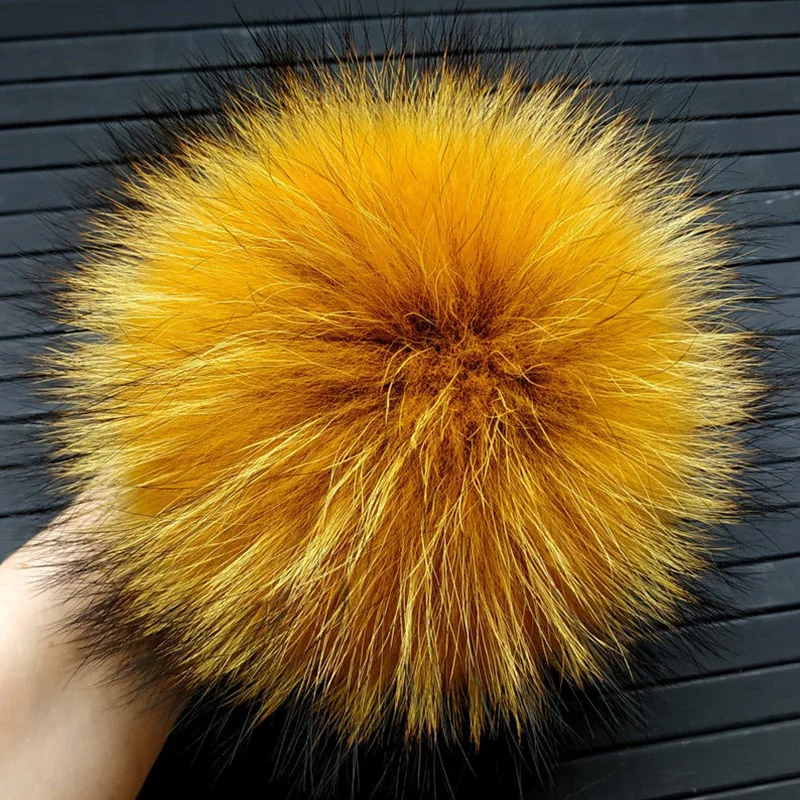 CUSTOM Luxury Raccoon Fur PomPom 100% Natural Fox Pom Pom Handmade Large Hair Ball Pompon With Buckle Wholesale