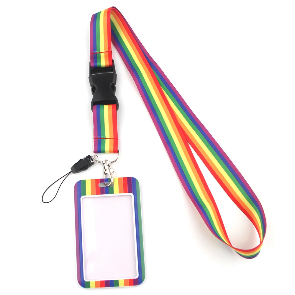 YL164 New LGBT Gay Rainbow Pride Lanyard Credit Card ID Holder Bag Travel Bank Bus Business Card Cover Badge Holder Accessories