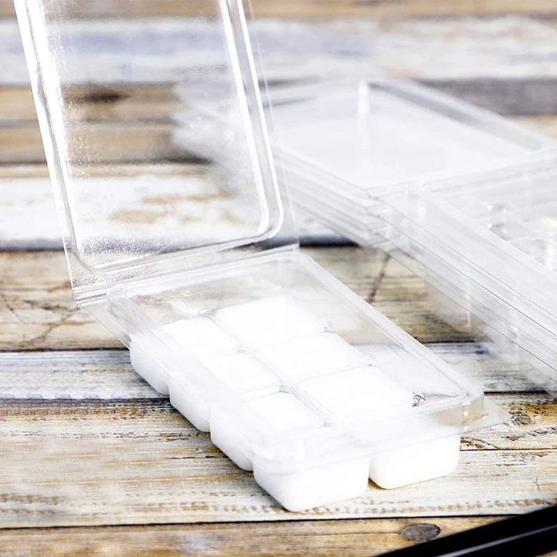 100 Packs Wax Melt Clamshells Molds Square, 6 Cavity Clear Plastic Cube Tray for Candle-Making & Soap