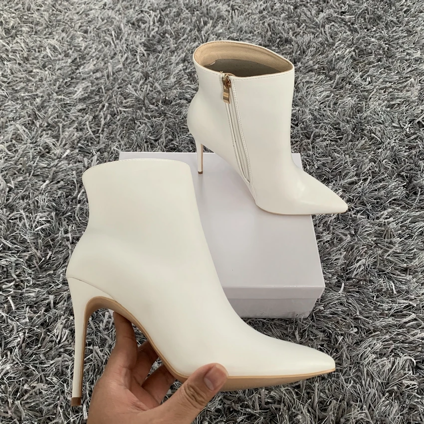 Sexy Ankle Boots For Women High Heels Short Boots Women Fashion Leather White Black Shoes Lady Large size 35-42