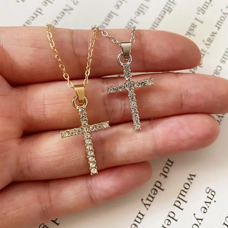 2021 New Crystal Cross Necklace Golden Silver Color Female  Pendant Necklace Gift For Men Women Dropshipping Neck Jewelry