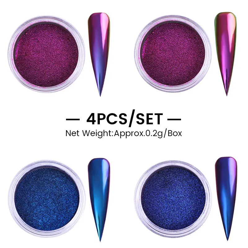 4pcs/Set Chameleon Effect Nail Glitter Powder Mirror Metallic Pigment Nail Art Dust Polish Chrome Shining Pigment DIY Decor