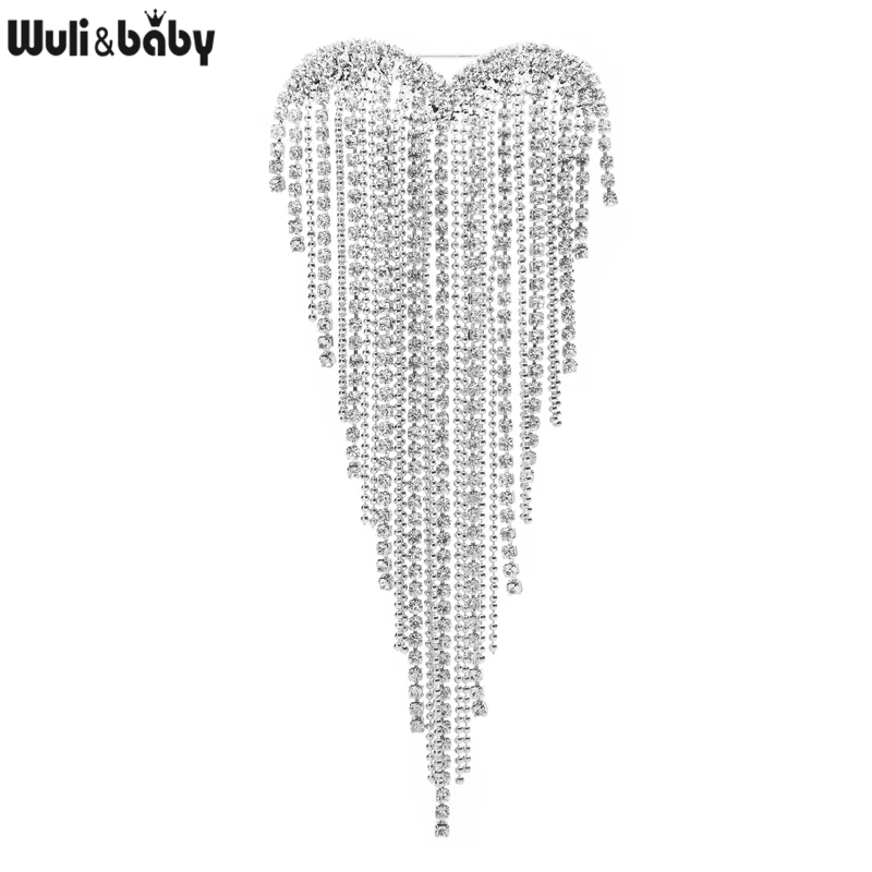 Wuli&baby Heart Tassels Brooches For Women 2021 2-color Rhinestone Weddings Party Office Brooch Pins Gifts