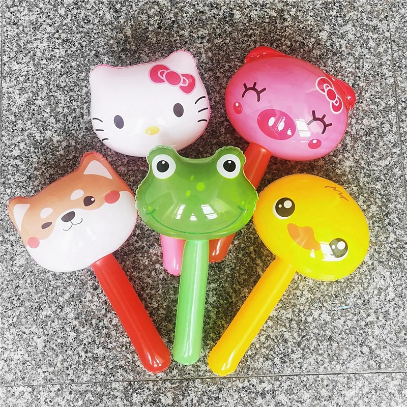 1PCS PVC Children Outdoor Inflatable Toys Cute Animal Head Hammer Shape Design Baby Early Education Ability Training Props Bells