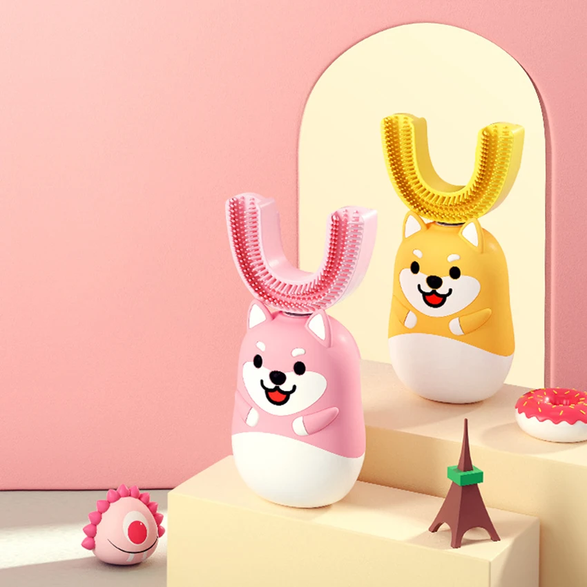 فرشاة الأسنان الكهربائية بالموجات فوق الصوتية ، فرشاة الأسنان الكهربائية للأطفال بالموجات فوق الصوتية ، U نوع فرشاة الأسنان ، IPX7 مقاوم للماء ، 3 طرق ، الأعمار 3-12