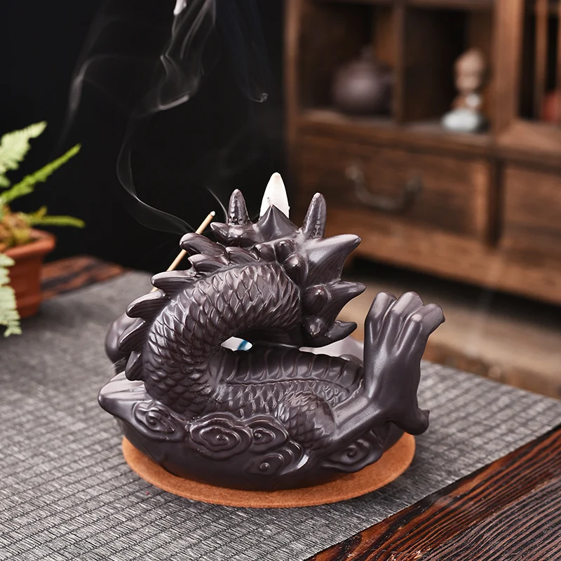 Dragon Backflow Incense Burner With Lucky Crystal Ball Ceramic Smoke Waterfall Incense Holder Censer Creative Home Decor