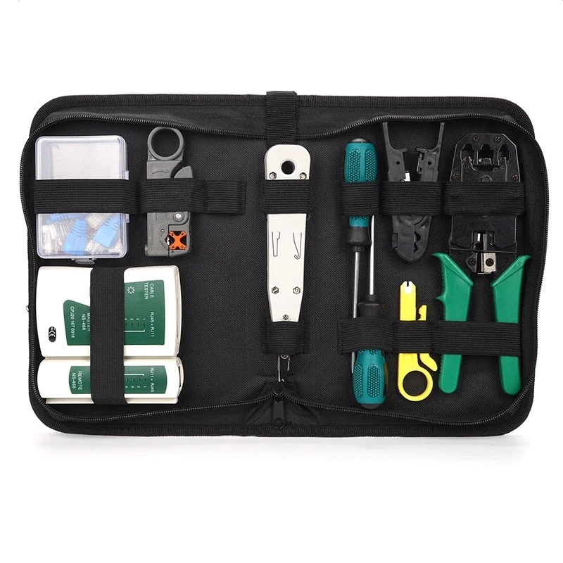 OMAY Network Repair Cable Tester Tool Kit 14Pcs/Set LAN Utp Screwdriver Wire Stripper RJ45 Connector Computer Crimper Pliers