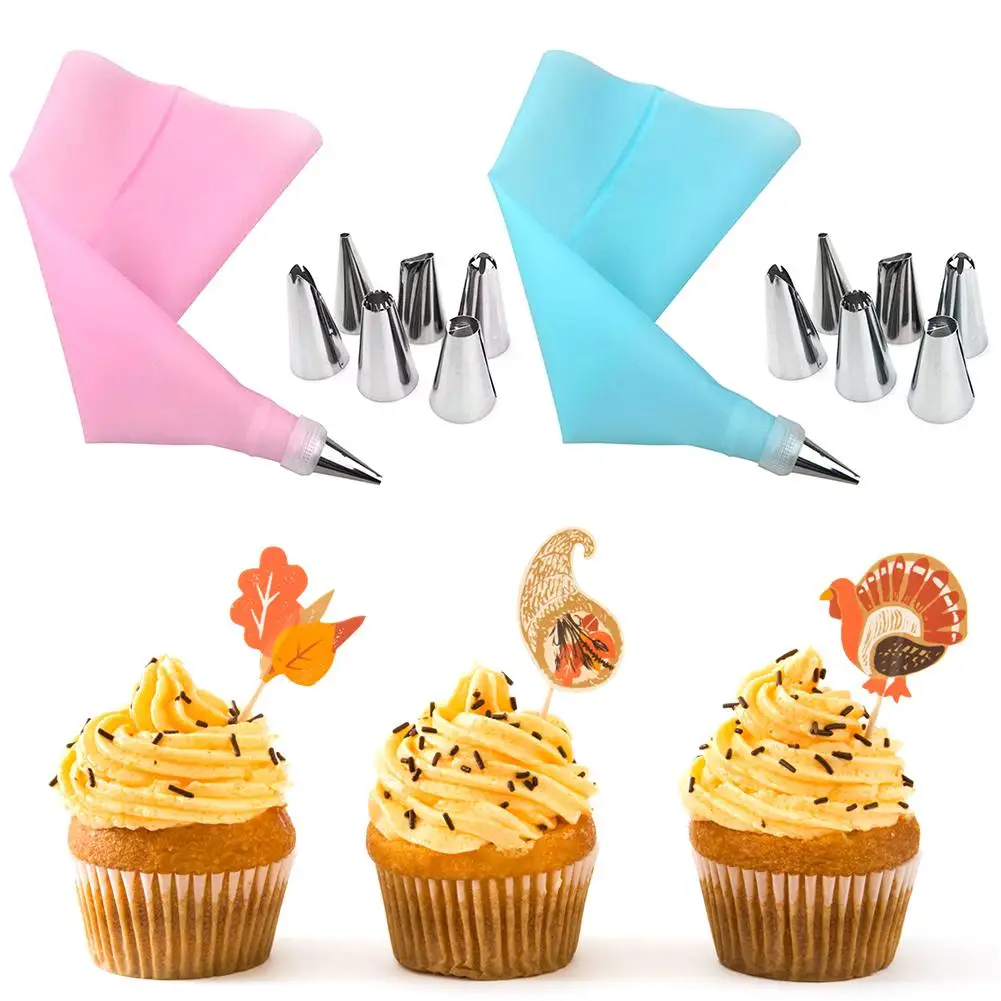 7 PCS/Set Silicone Pastry Bag Tips Kitchen DIY Icing Piping Cream Reusable Pastry Bags +6 Nozzle Set Cake Decorating Tools