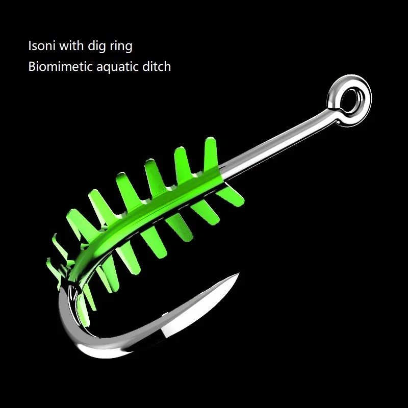 Fishing Hook 20pc/lot High Carbon Steel Hook With Dig Ring Bionic Invisible Aquatic grass Isonian Barbed Hook Fishing Tackle
