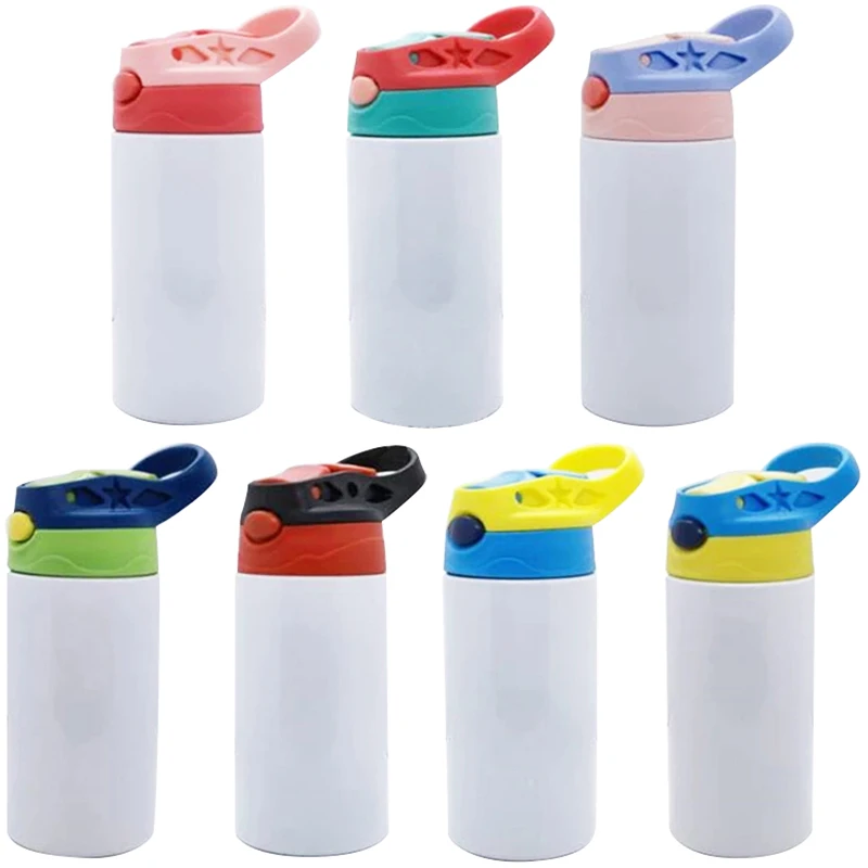 12oz Sublimation Straight Sippy Cup Flip Top Kids Bottle Stainless Steel Double Wall Water Tumbler With Straw Sippy Bottle