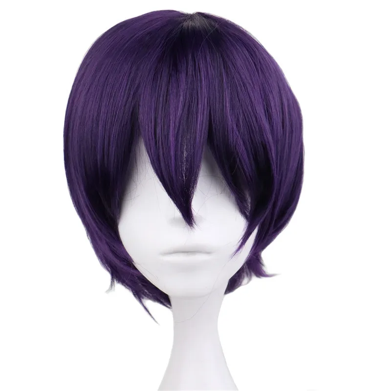 Takasugi Shinsuke Noragami Yato Anime in stile nero viola corto capelli sintetici Cosplay parrucca + cappuccio parrucca