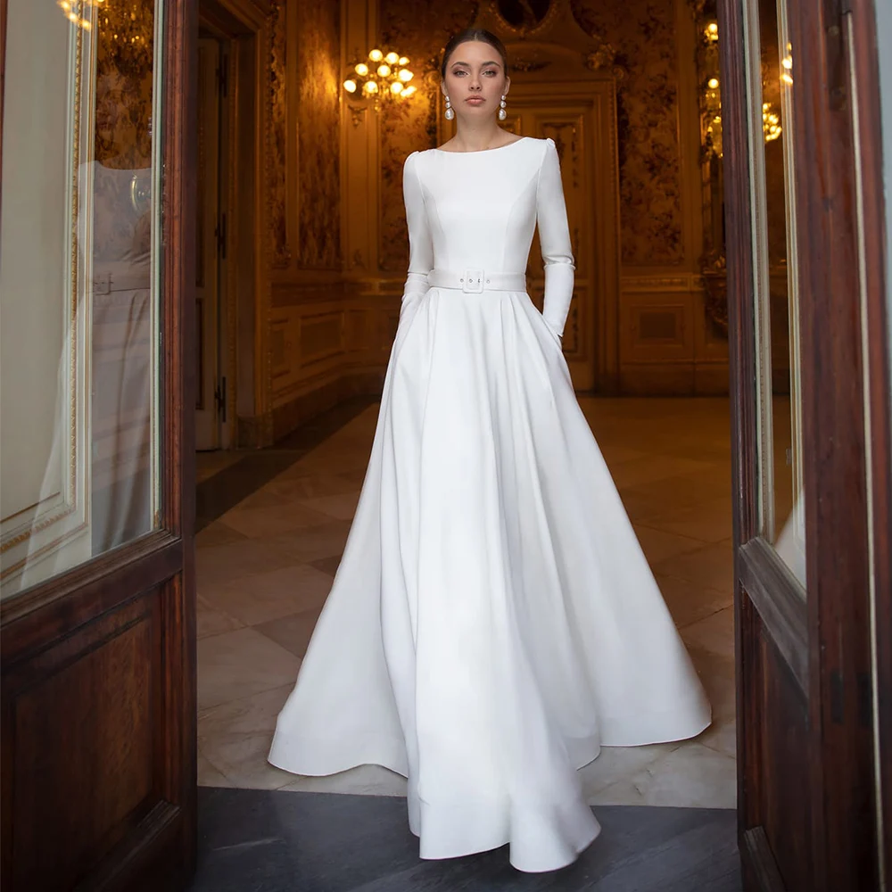 ADLN-vestido de novia musulmán de manga larga, vestido de novia árabe, Jersey de alta calidad