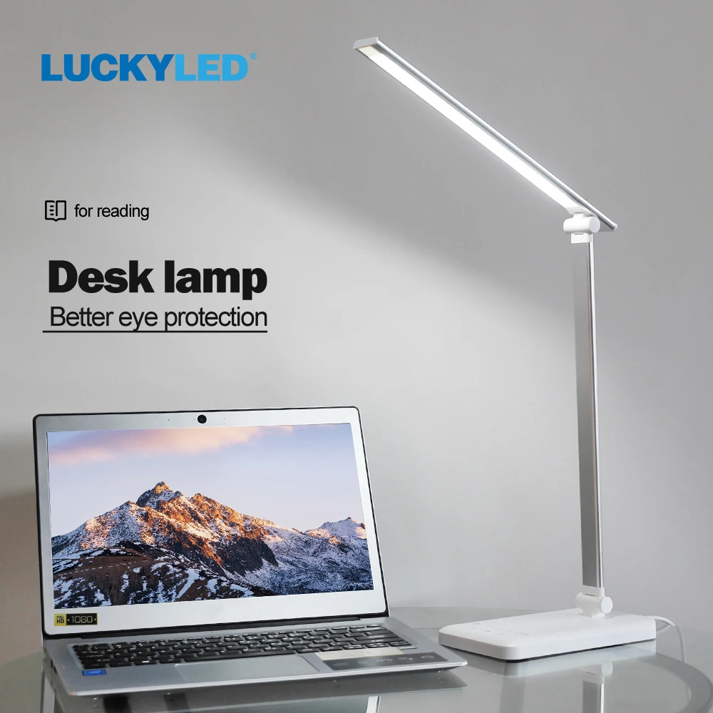 luckyled lampada de mesa pode ser escurecido interruptor toque dobravel led desk luz cabeceira protecao para os olhos porto carregamento tempo lampada leitura 01