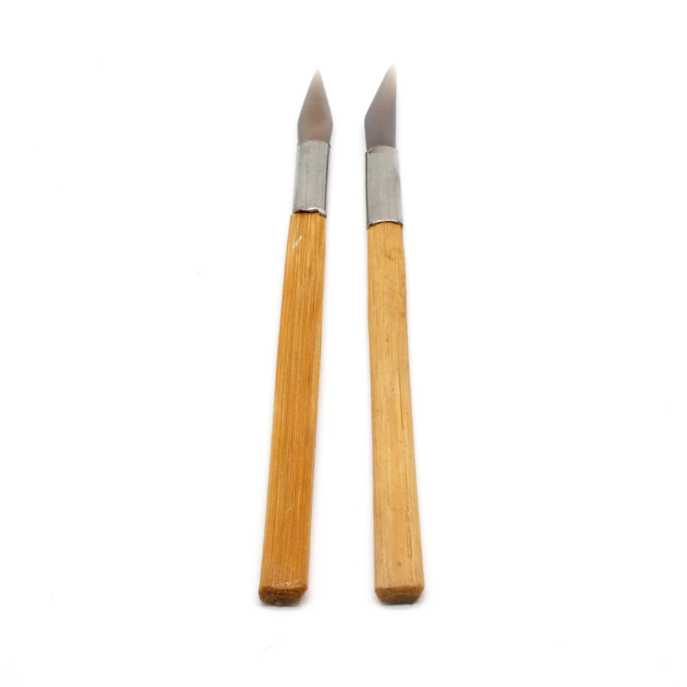 2pcs Agate Burnisher Polishing Set With Bamboo Handle Knife Edge Sword Shape Tools for Jewelry