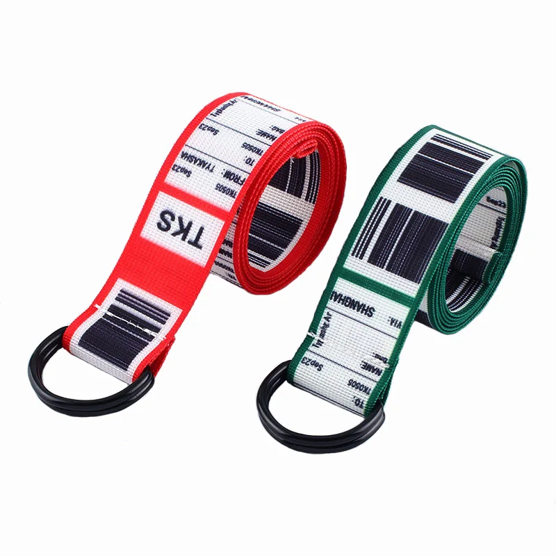 

Fashion Bar Code letter Printing Canvas Belt Harajuku Men Women Casual Jeans D Ring Buckle Waist Belts 130Cm Long Waistband Z30