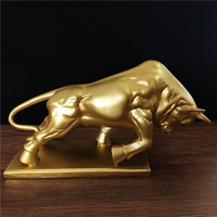 Gold Bull Statue Ornament Gifts Wall Street Cattle Sculpture Statue Charging Stock Market Resin Mascot Home Office Decoration