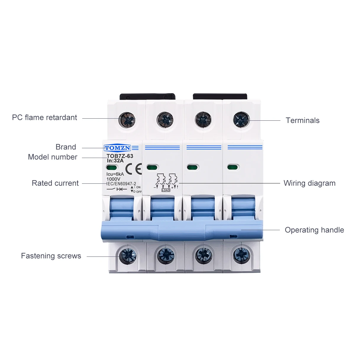 4P DC MCB 1000V Direct current Mini Circuit Breaker 3A 6A 10A 16A 20A 25A 32A 40A 50A 63A for Solar PV System