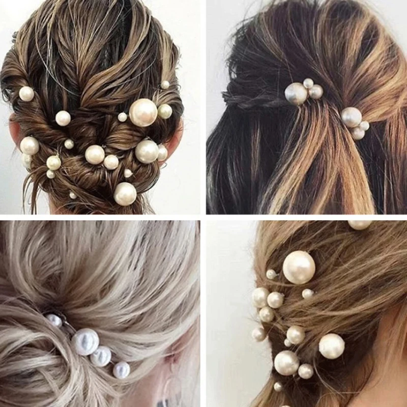 Woman Pearl U-Shaped Hair Pins Wedding Hair Clips Alloy Stick Hairpin For Bridal Jewelry Hair Accessories Hairstyle Design Tool