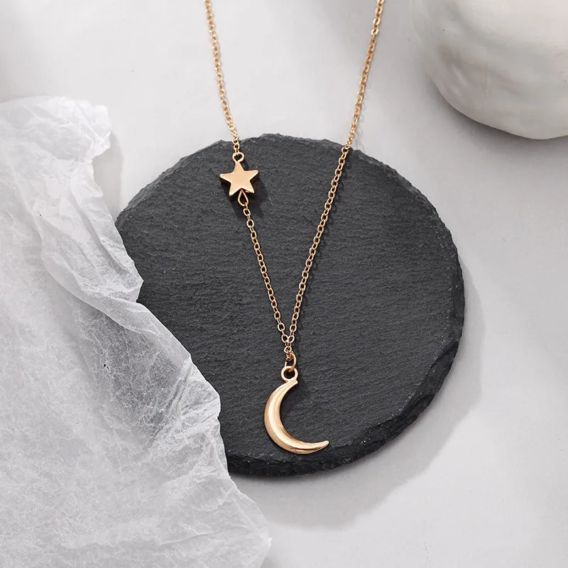 Collana con clavicola con ciondolo stella e luna per donna Collares di moda minimalista gioielli estivi per tutti i giorni Bijoux