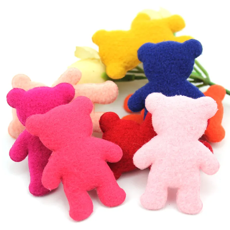32Pcs 3.5*5cm Double Side Furry Bear Padded Appliques For Clothing Sewing Kids Headwear Decor Crafts Ornament Accessories