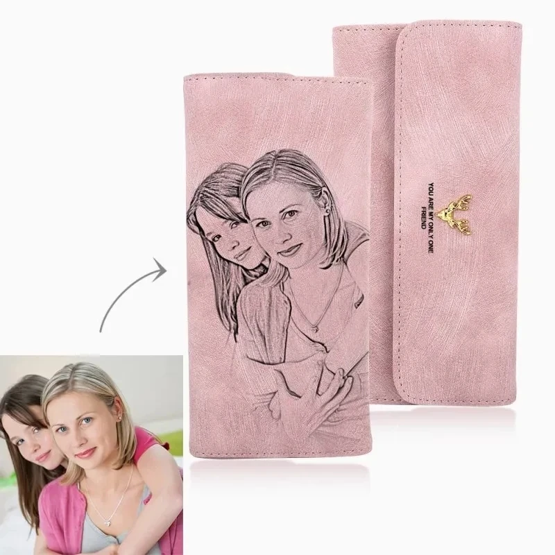 Wallet Picture Custom Wallet Ladies Long Lantern Wallet Custom Picture Engraving Pink Wallet Mother's Day Gift Purse Best Gift