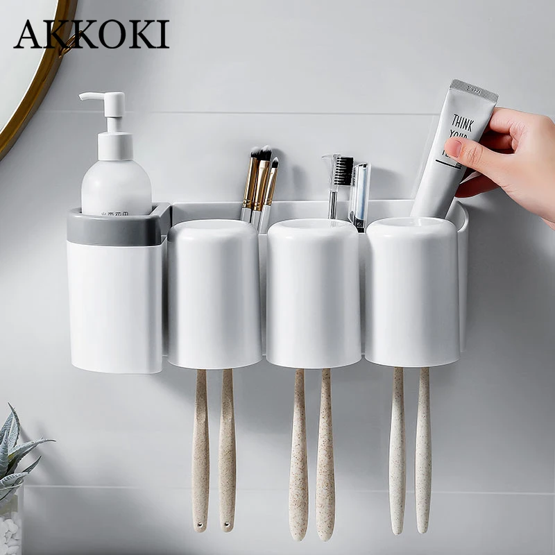 

Bathroom Wall-Mounted Toothbrush Holder Toothpaste Cosmetics Storage Rack Upside-Down Tooth Cup Household Bathroom Accessories