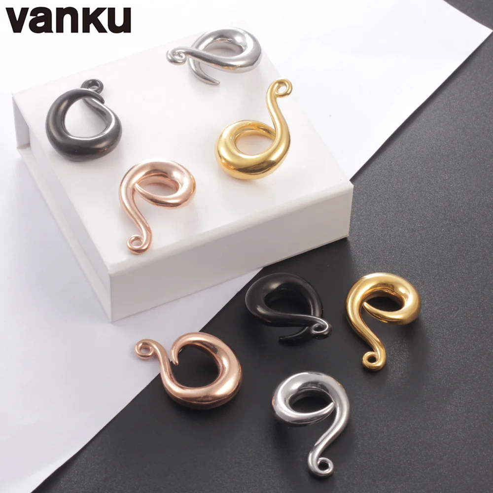Vanku 2pcs Stainless Steel DIY Ear Weight Hooks Dangle Earring Ear Plug Tunnels Expander Stretchers Piercing Body Jewelry
