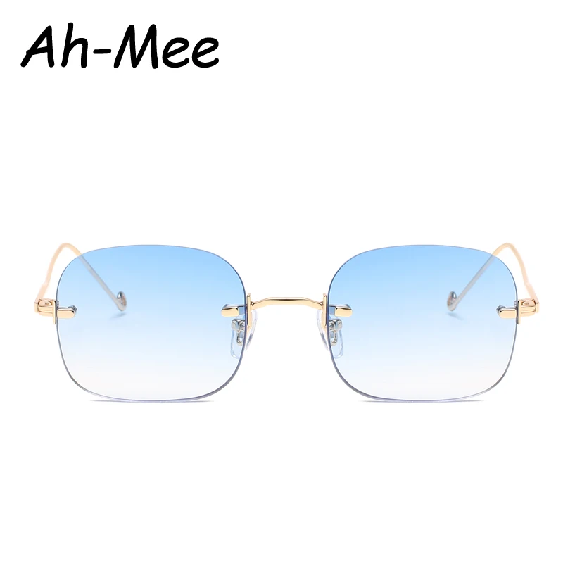 Square Rimless Sunglasses Women Vintage Sun Glasses Retro Small Frame Summer Style Female uv400 Blue Gradient Eyeglass