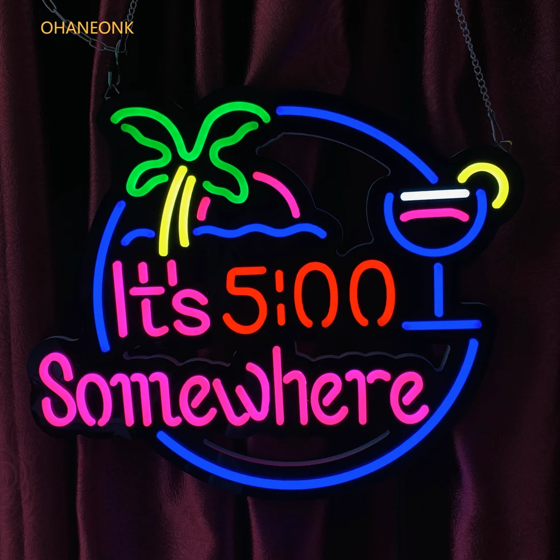 It's 5:00 Some Where & Palm LED Neon Sign Light for Bedroom Bar Party Home Custom Led Neon Hangs Sign Home Room Wall Decoration