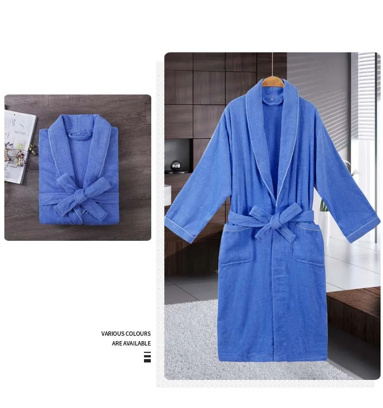 Autumn Winter Cotton Plain Color Bathrobes Robe Unisex Long-sleeve Soft Terry Bathrobes Home Dressing Gown Pijamas Sleepwear