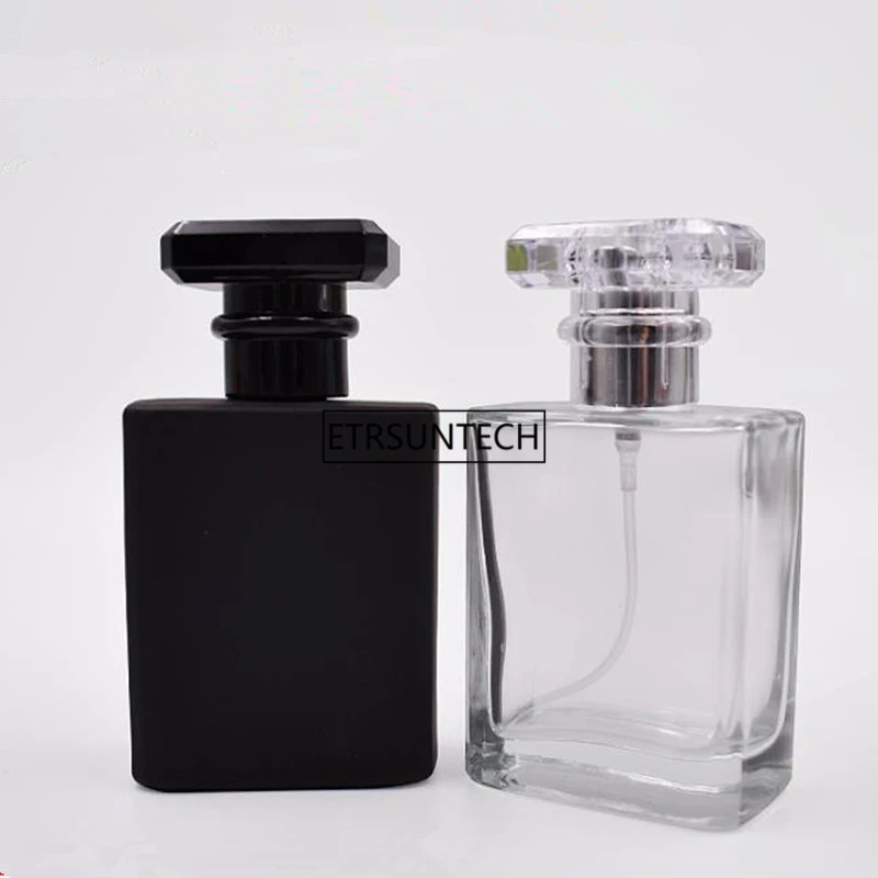 50pcs 50ml Clear and Black Refill Glass Spray Refillable Perfume Bottles Glass Automizer Empty Cosmetic Container F3660