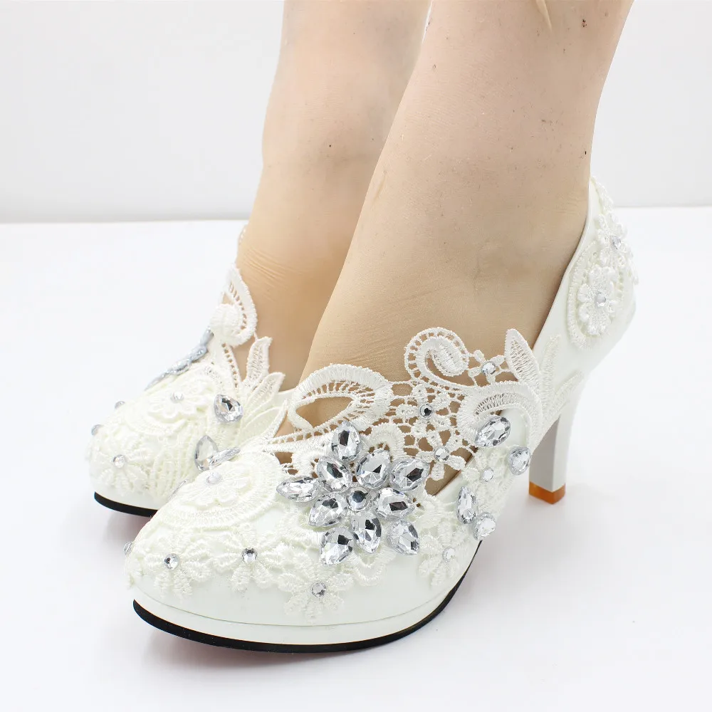 • 2022 nuove scarpe da sposa bianche tacco alto strass di pizzo scarpe da sposa fatte a mano PU primavera scarpe da gioventù BH2115