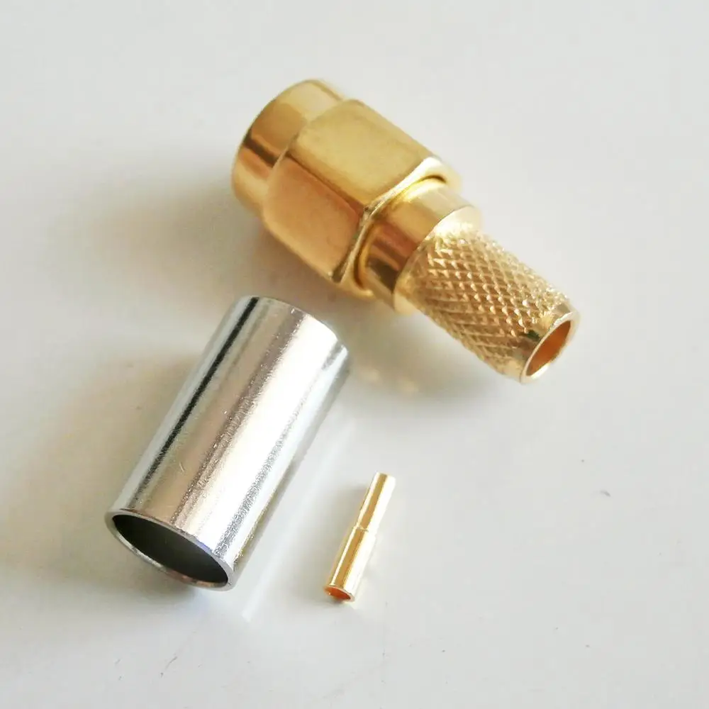 1X Pcs RP-SMA RPSMA RP SMA Male Crimp for LMR195 RG58 RG142 RG223 RG400 Cable Plug Gold Plated Coaxial RF Connector Adapters