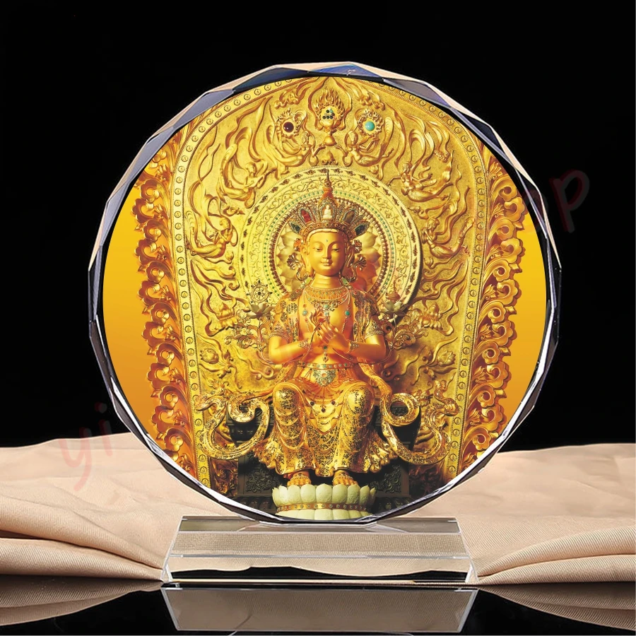 Portrait of Tianguan Maitreya Buddha, Golden Jade Maitreya Bodhisattva Buddha, offerings supplies, crystal decorations, craft