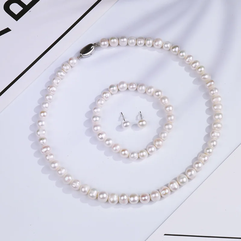 New Natural Freshwater Pearl Necklace Bracelet Earring Set Mother\'s Day Gifts for Mother-in-law