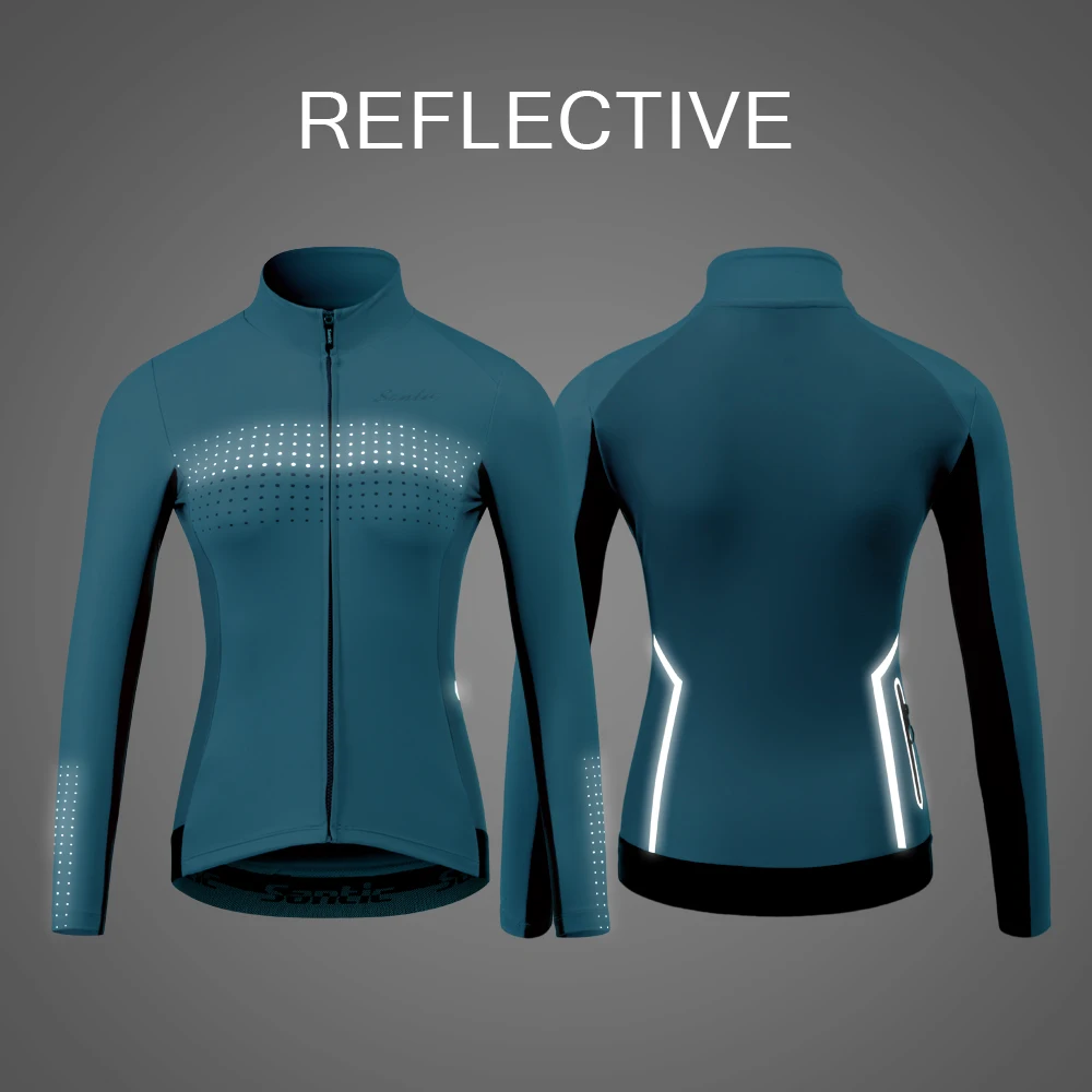 Santic Women's Cycling Jersey Long Sleeve MTB Road Bike Clothing Bicycle Shirts Windproof Full Zipper Cycling Jacket w/ Pockets