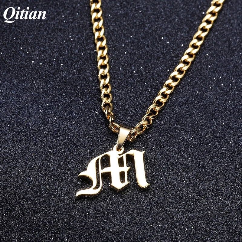 Initial Old English Style Necklace Custom Capital Letter A-Z Pendant Necklace Beauty Vintage Jewelry Personalized Choker Women