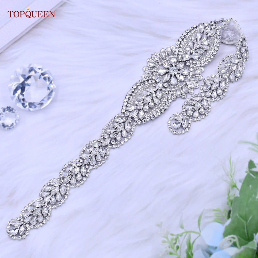 TOPQUEEN S02 Adult Dress Belt Luxury Rhinestone Diamond Silver Bead Evening Dress Accessories Princess Wind Goddess of Luck Belt