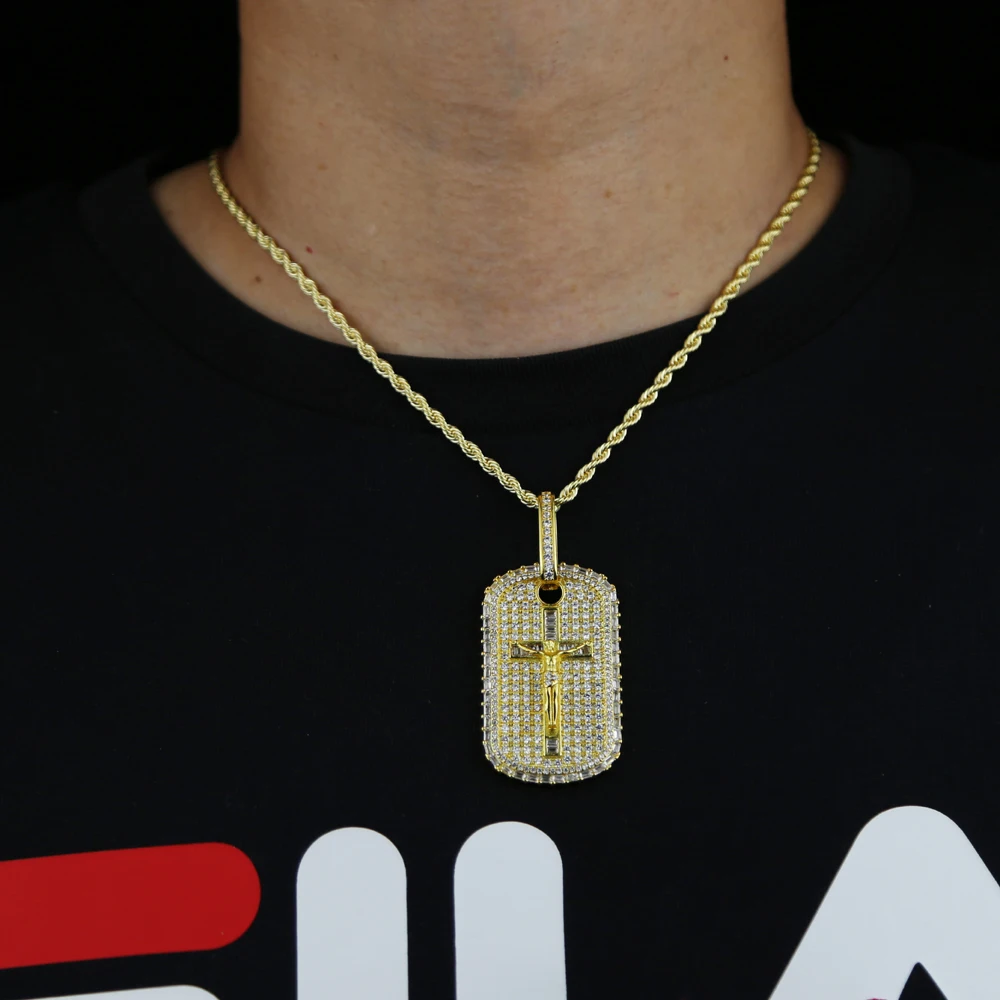 2026 New Cross Jesus Charm Pendant Necklace HipHop Iced Out Bling 5A Cubic Zirconia Punk Cool Men Boy Fashion Rope Chain Jewelry