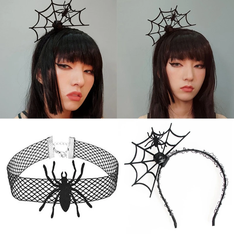 Halloween Headwear Webs Headband Lace Necklace Fancy Dress-up Headpiece for Novelty Headdress Au18 21