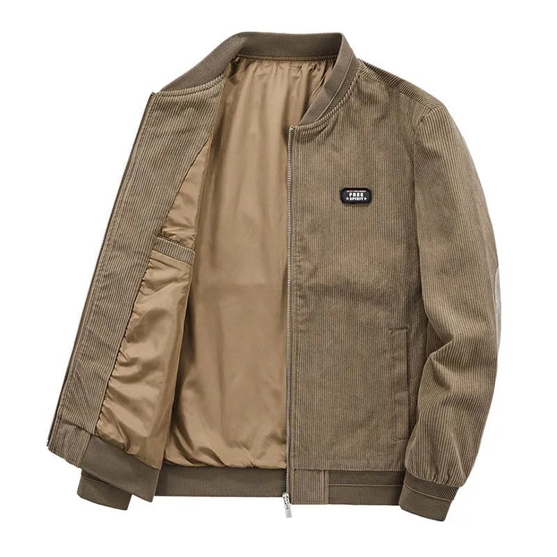 

Mcikkny Men Vintage Corduroy Jackets Spring Autumn Stnad Collar Baseball Outwear Top Coats Solid Color