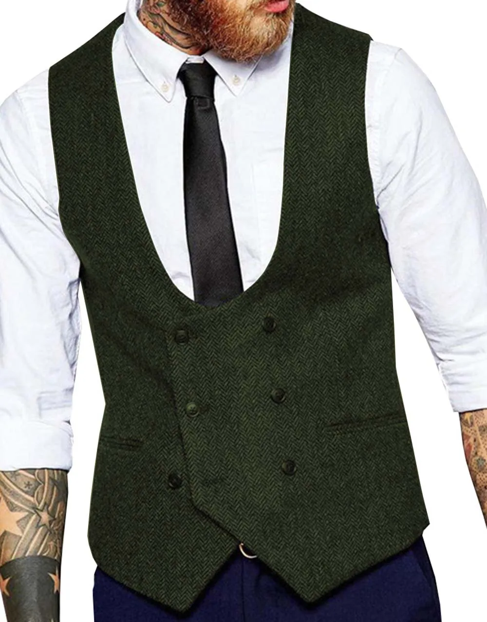 Gilet Double boutonnage en laine/Tweed pour homme, gilet de costume décontracté de qualité supérieure, motif à chevrons, pour garçon d'honneur, nouvelle collection 2022