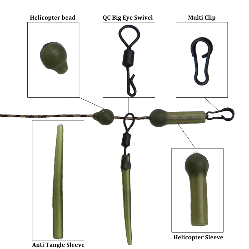 25pcs Carp Fishing Accessories Helicopter Rig Kit Sleeve Beads Big Eye Swivel Anti Tangle Sleeve Multi Clip for Carp Fishing