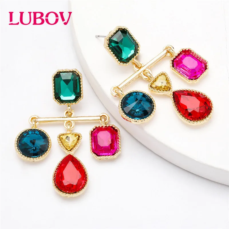LUBOV Shining Crystal Rhinestone Water Pendant Dangle Earrings Geometric Bijoux Acier Inoxydab Drop Earrings Women Jewelry Gift