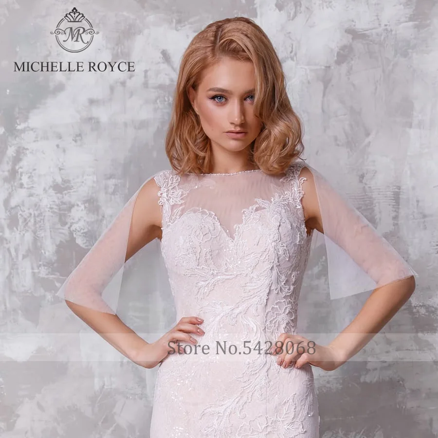 Michella Royce abiti da sposa a sirena 2020 senza maniche Scoop Illusion Backlesst Button Sweep Train abiti da sposa Vestido De Novia