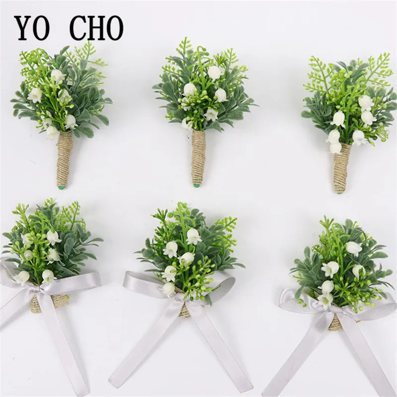 YO CHO Bride Wrist Corsage Wedding Boutonniere Lily of the Valley Girl Bracelet White Green Plant Forest Style Wedding Corsages